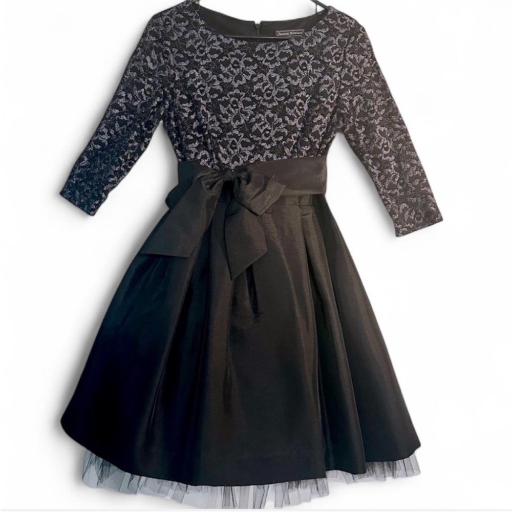 JESSICA HOWARD Black Lace Formal MINI Dress 3:4 sleeve size 8